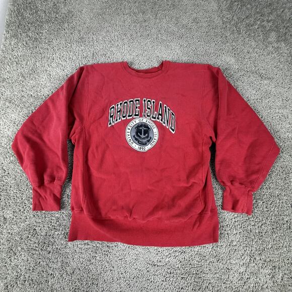 VTG Champion Reverse Weave Sweatshirt Mens Large Red Rhode Island Warmup 80s